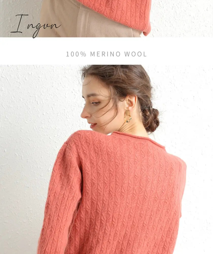 Ingvn - 100% Merino Wool Cashmere Sweater Women Winter Warm O-Neck Long Sleeve Ladies Pullover knitted Autumn Jumper Vintage Sweater