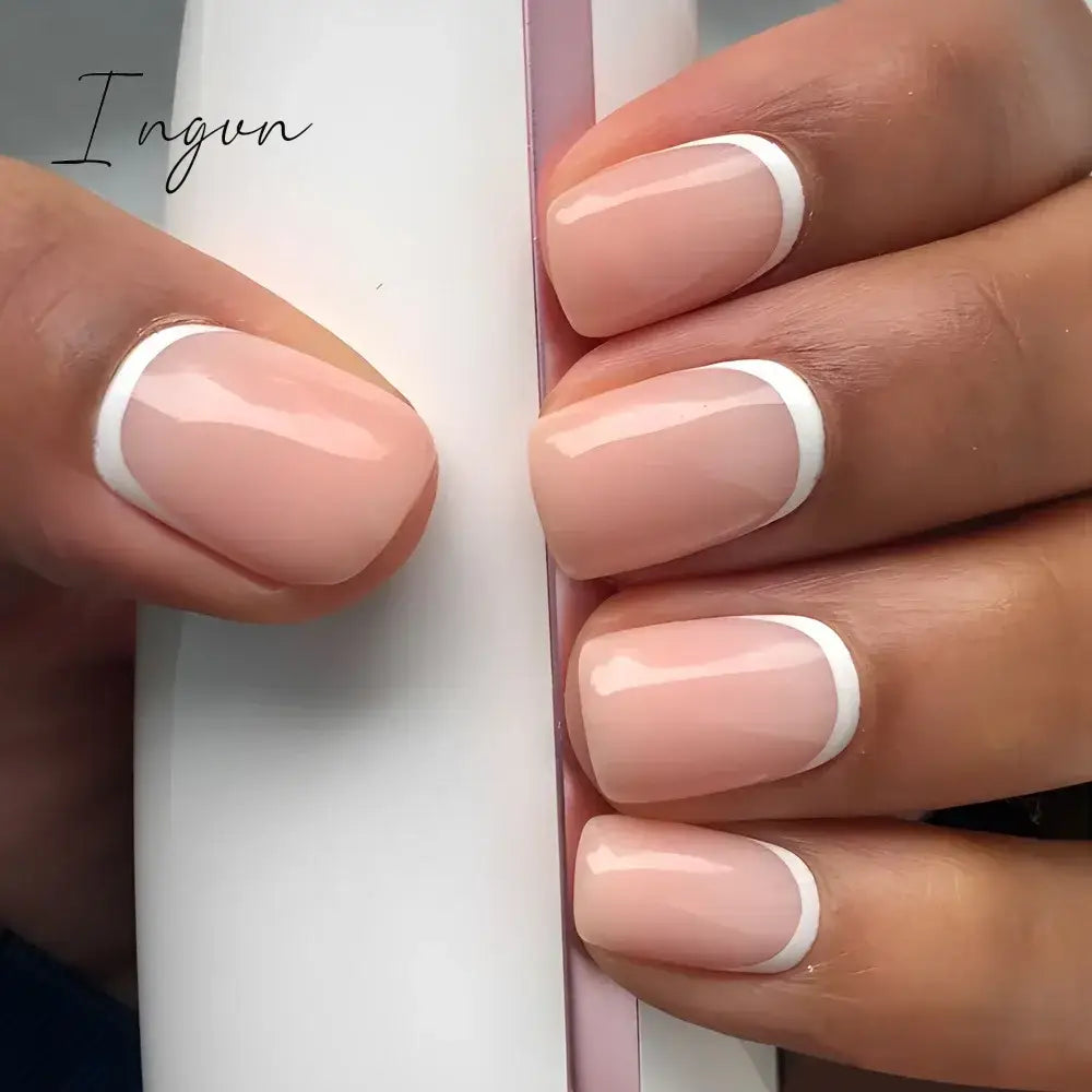 24Pcs French Tip  Press on Nails Short Coffin False Nails Simple Wearable Fake Nails Frosted Full Cover Press on Nail Tips Art