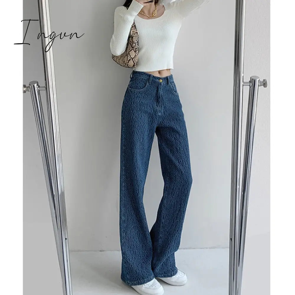 Ingvn - Women Jeans High Waist Casual Streetwear y2k Baggy Office Lady New Fashion Korean Denim Trousers Female Straight Wide Leg Pants