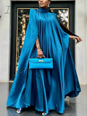 Ingvn - Women Oversized Dresses Mock Neck Batwing Sleeve Loose Large Sparkly Robes Vintage Blue Party Event Occasion Christmas Gowns