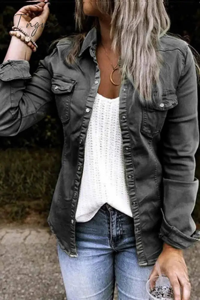 Ingvn -  Long Sleeve Solid Color Jacket Tops(4 Colors)