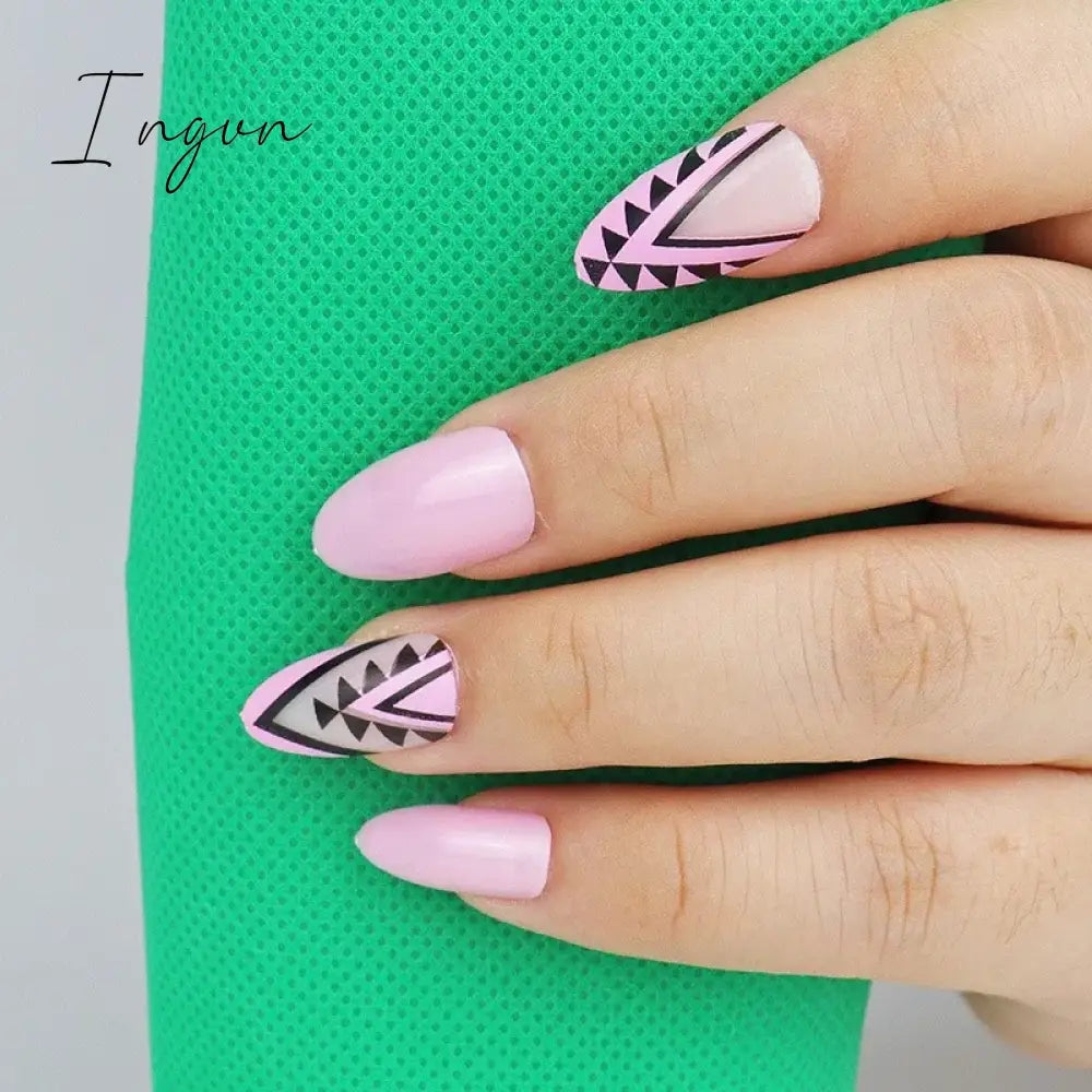 Nails STILETTO Fake Nail Tips 12pcs/Box Metallic False Nail Art Manicure Press on Nails Mirror Look