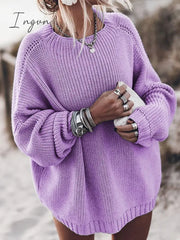 Ingvn - plus size oversized sweater fall sweater for women Solid pink blue khaki purple pullover Long sleeve loose knitted sweater