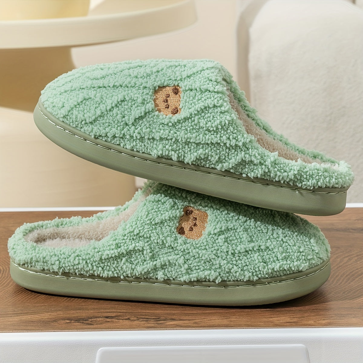 Cozy Stripe Fuzzy Slippers - Soft Fabric Upper, Non-Slip TPR Sole, Slip-On Design, Warm and Plush for Winter, Casual Stripe Pattern, Fabric Insole, Positioning Printing, All-Season Wear