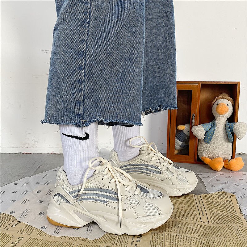 Pphmm Women Sneakers 41 Platform Chunky Fashion Casual Shoes 42 Reflective Comfortable Thick Sole Ladies White Flats Vulcanize Shoes