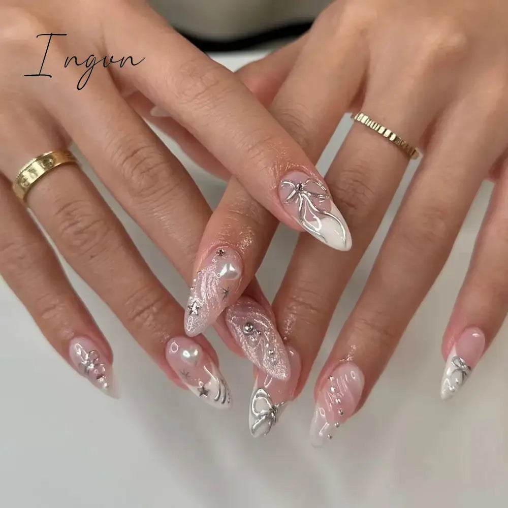 2024 New Ramadan Style False Nails with Gold Moon Star Design Almond Red French Fake Nail Patch Full Cover Detachable Manicure