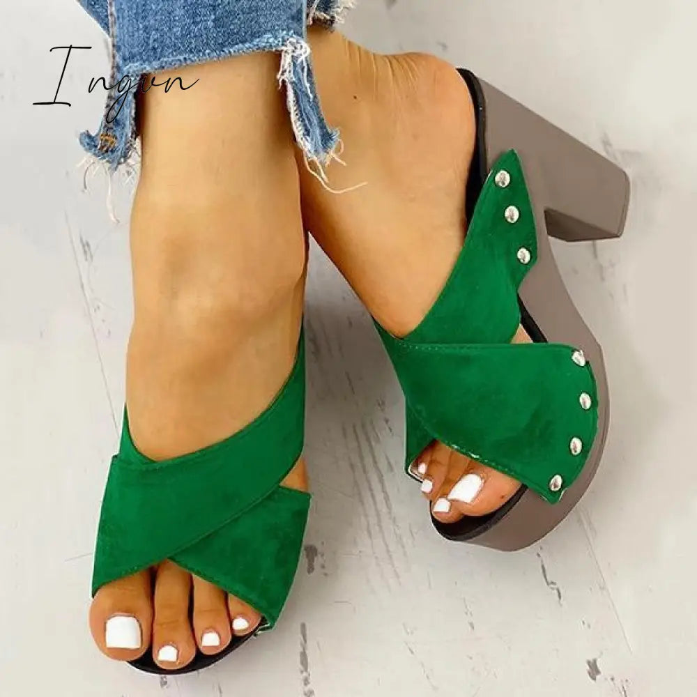Ingvn - Crisscross Design Chunky Heeled Slippers