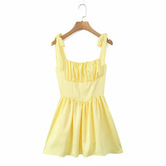 4 Color Sexy Spaghetti Straps Mini Dress Women Low Waist A-line Holiday Summer Party Dresses French Style Lace Up Robe