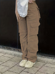 Vintage High Waist Denim Cargo Pants for Women | Breathable & Comfort-Fit with Pockets | Casual Chic, Machine-Washable Jeans