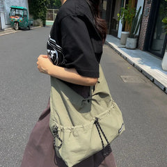 Ingvn  Japanese Style Lightweight Crossbody Waterproof Unisex Shoulder Bag Drawstring Portable Workbag Student Versatile Backpacks