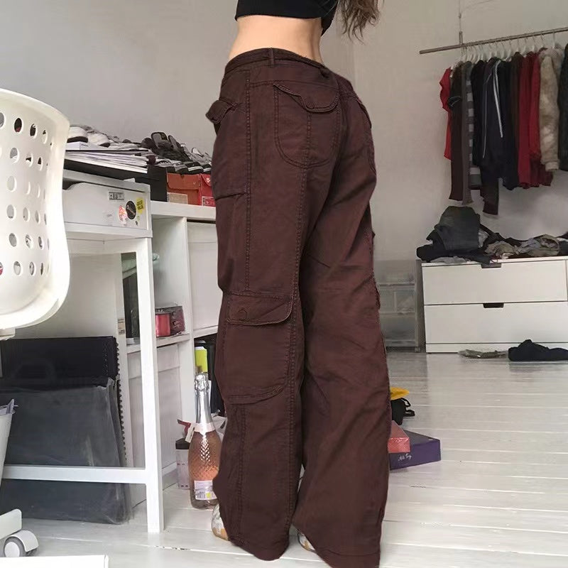 Voguable  Fashion American Trousers High Street Retro Gray Cargo Pants  Woman Sexy Low Waist Baggy Pants Casual Trousers Streetwear