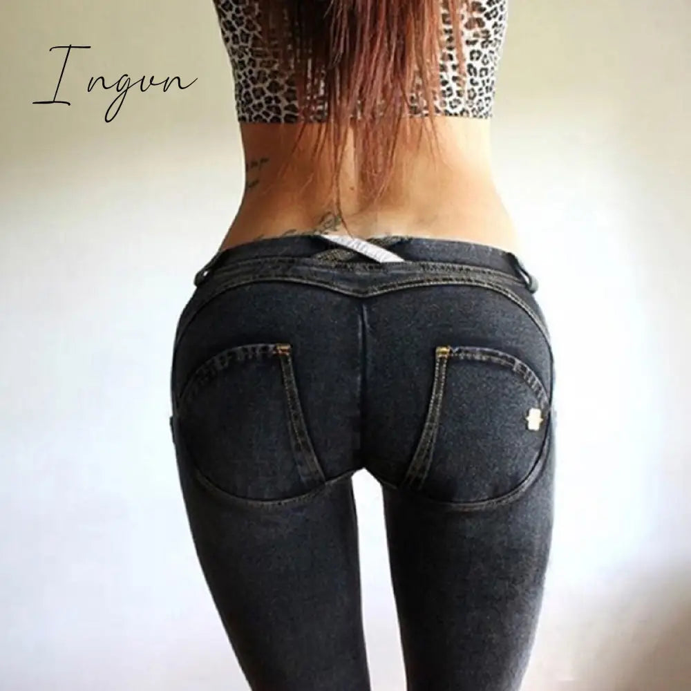 Ingvn - Low Waist For Women Sexy Push Up Jeans New Fashion Girls High Elastic Booty Control Denim Trousers Femme Commuting Leisure Pants