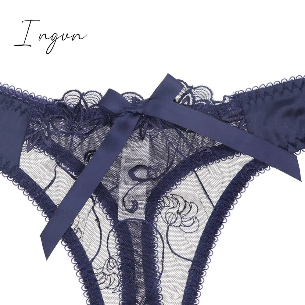 Ingvn - Hot 2pcs Women Sexy Ultra-Thin  Breathable Floral Lingerie  Sets Bras+Thongs