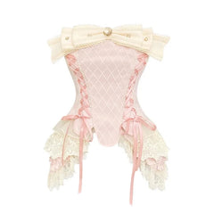 French Elegant Corset Suit Women Bow Tie Sexy Lace Tube Top White Shorts Two Piece Casual Fashion Summer Female Two Piece Set