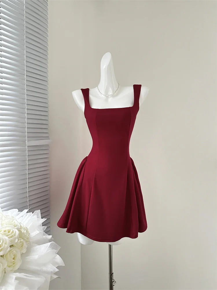 Even Party Red Dress Women Casual Elegant Clothing One Piece Dress Korea Fashioon Summer Sleeveless Strap Mini Dress Female