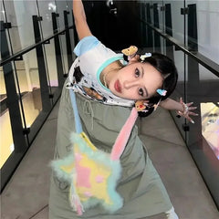INGVN  Y2k Shoulder Bag for Women Star Shape Applique Tassel Soft Plush Shoulder Bag Sweet Cool Gothic Fashion Designers Handbag