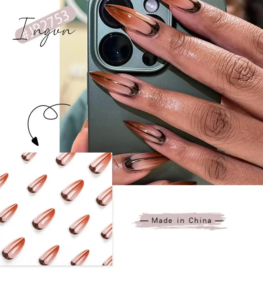 Simple French Wearable False Nails Almond Colorful Stripes Colorblock Design Manicure Fake Nails Line Full Cover Press On Nail