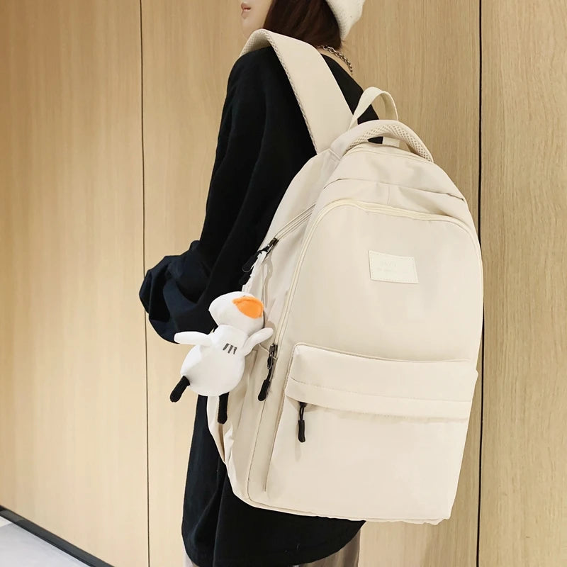 INGVN  Waterproof Teenage Bookbag Nylon Rucksack Fashion Girl Backpack Women Shoulder Bag High School Schoolbag Black