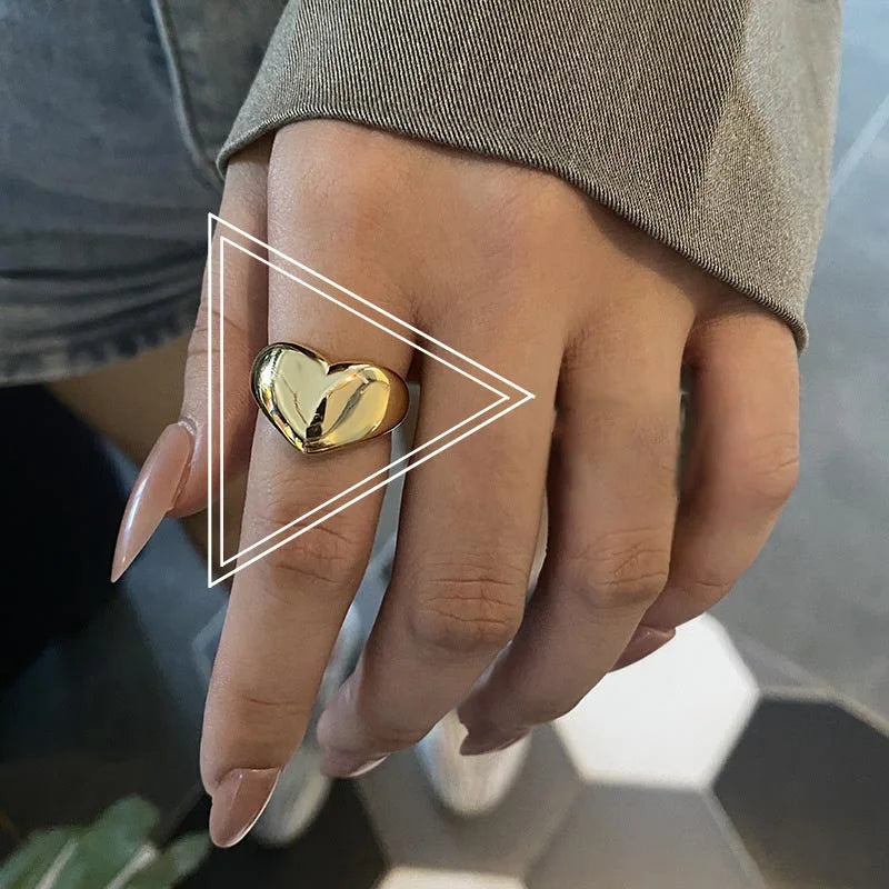 INGVN  Stainless Steel Simple Smooth Metal Heart Ring for Women Men Y2K Trendy Ring Korean Elegant Party Jewelry Couple Gifts