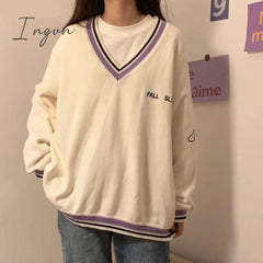 Ingvn - 2023 Fashion Trends Sweaters Women Ulzzang Letter Chic Vintage V-neck Daily Oversize Preppy Girls Knitwear Fall Casual All-match Ins Womens Sweater