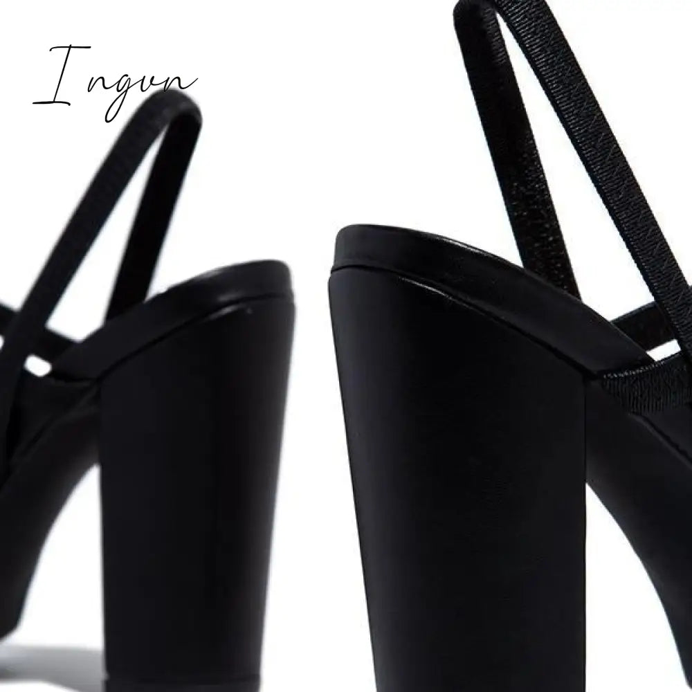 Ingvn - Elastic Straps Squared Toe Chunky Heels