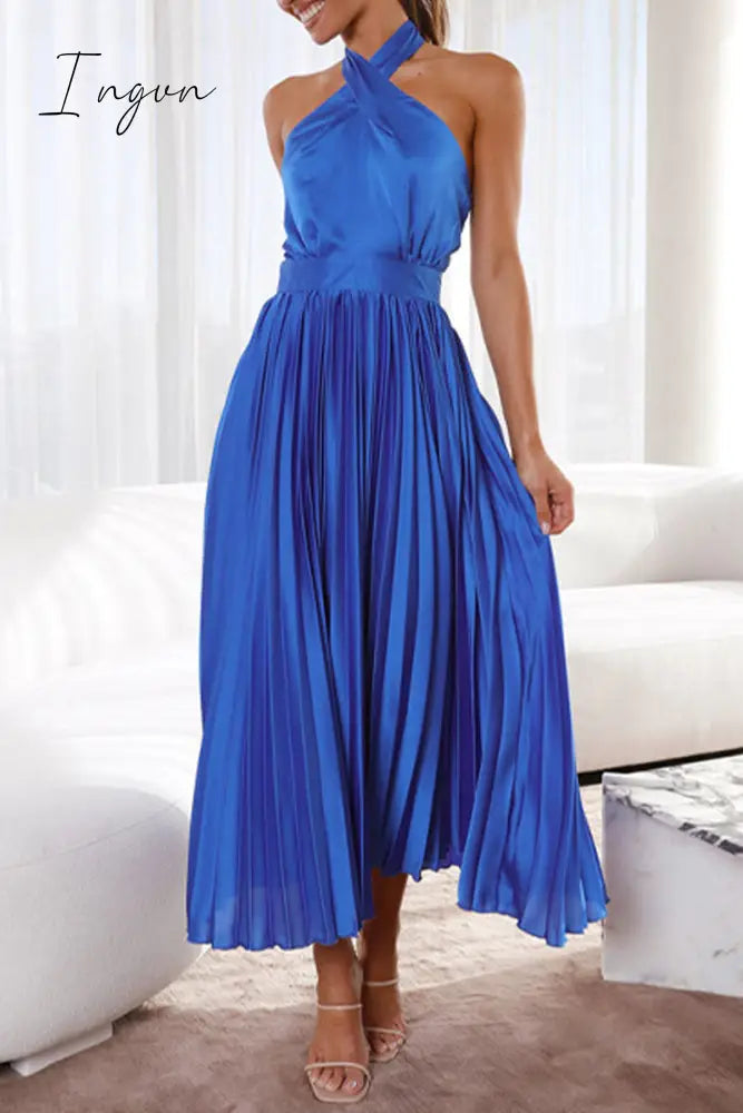Ingvn - Elegant Solid Fold Halter Dresses