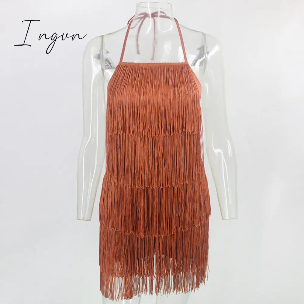 Ingvn - 2023 Trends Tassel Summer Dresses Female Halter Backless Casual Club Mini Dress Sexy Fringe Bandage Bodycon Party Dress Vestidos