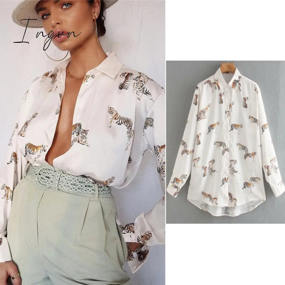 Ingvn - women satin blouse long sleeve zebra print shirts vintage office ladies tops femme chandails fashion blusa de mujer Chandails