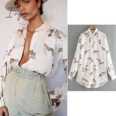 Ingvn - women satin blouse long sleeve zebra print shirts vintage office ladies tops femme chandails fashion blusa de mujer Chandails