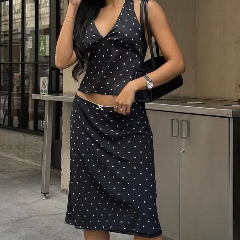 Women Vintage Polka Dot Halter Top Sexy Backless Fit Slim Holiday Summer Crop Top