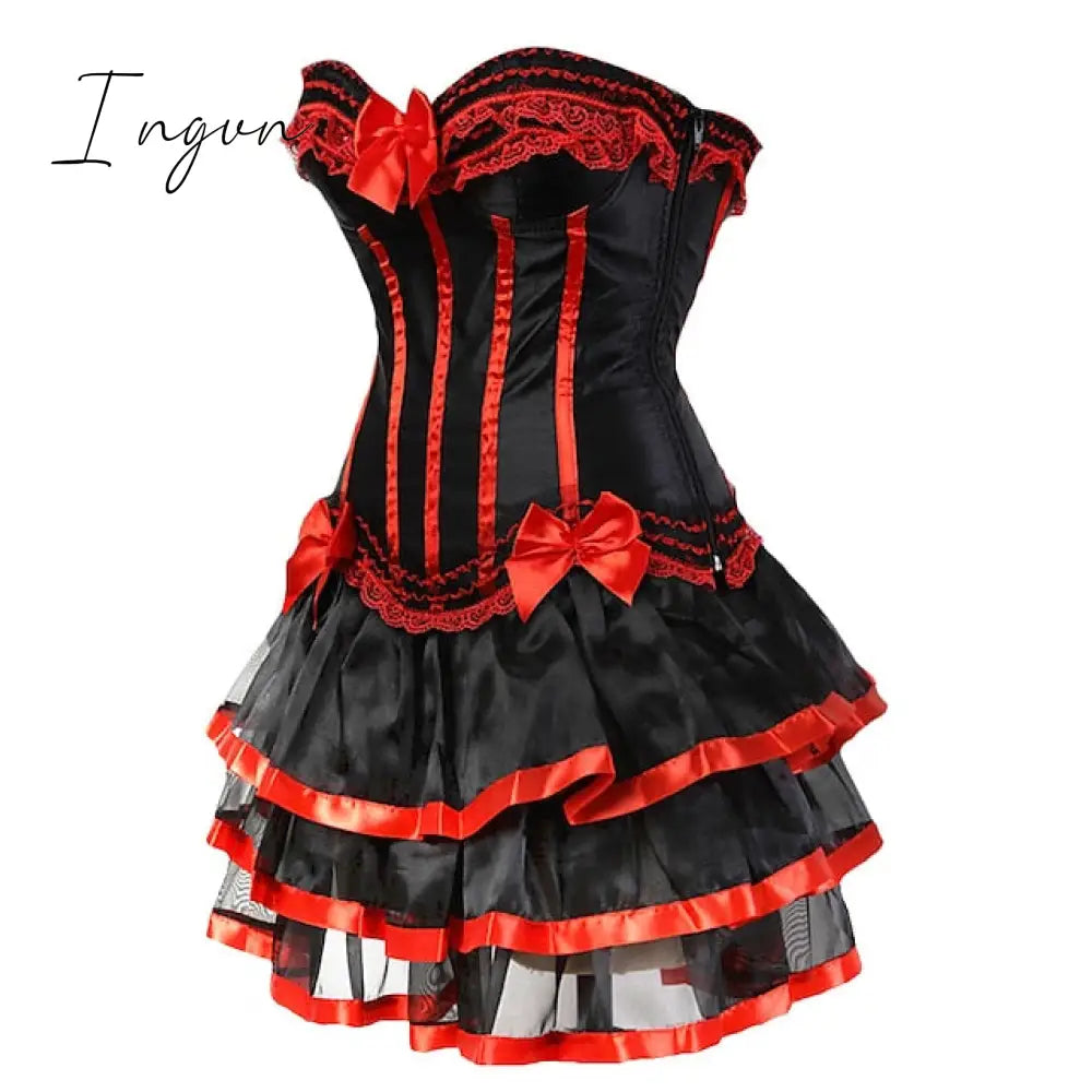 Ingvn - Women's Plus Size Corsets Halloween Country Bavarian Overbust Corset Corset Dresses Classic Retro Tummy Control Lace Stripe Waves Lace Up Nylon Polyester / Cotton Christmas Wedding Party / Bow