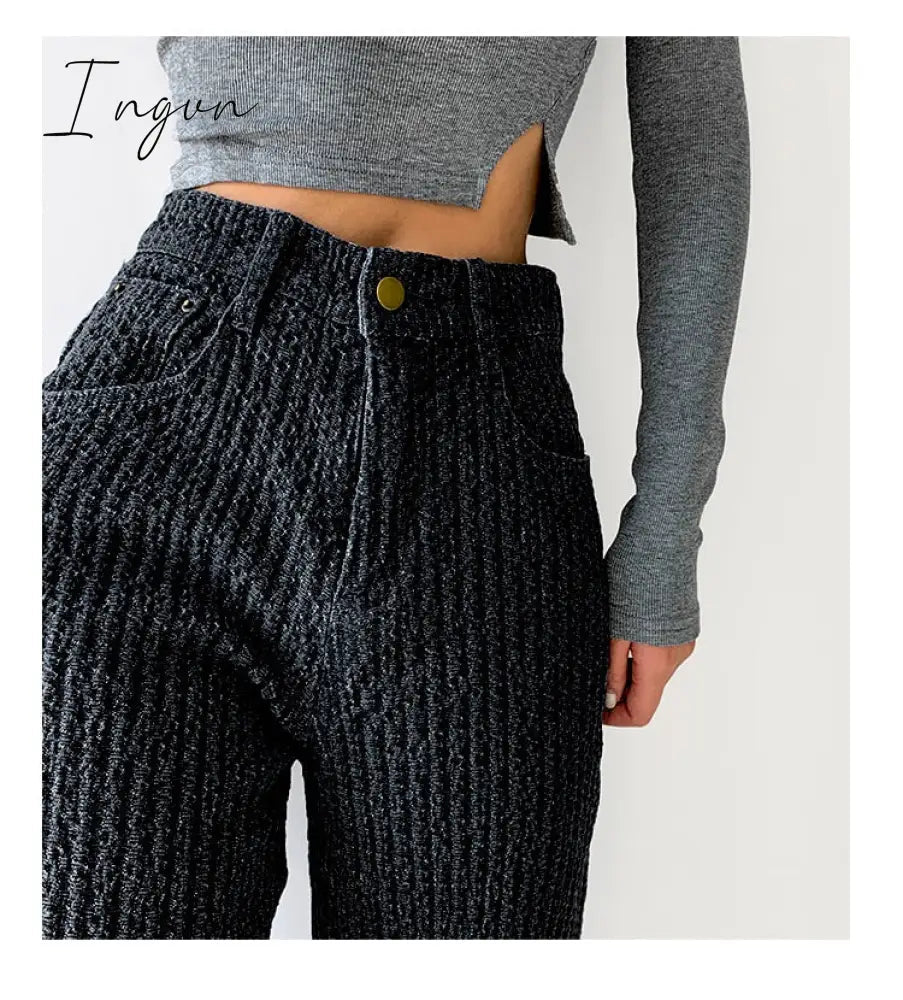 Ingvn - Women Jeans High Waist Casual Streetwear y2k Baggy Office Lady New Fashion Korean Denim Trousers Female Straight Wide Leg Pants