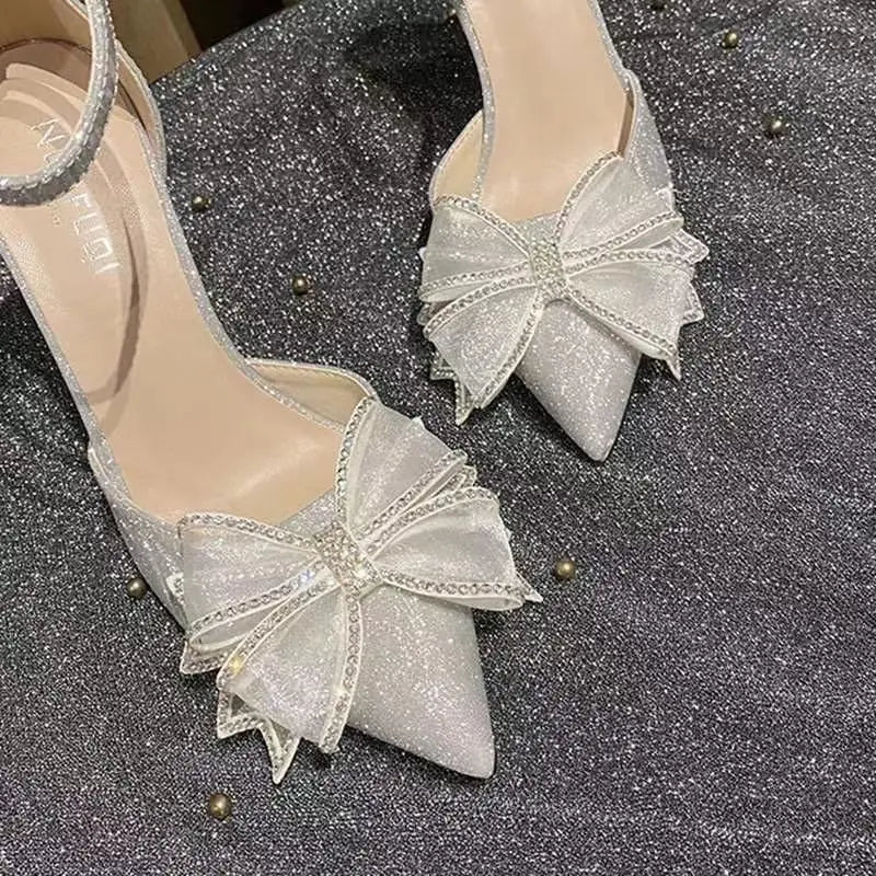 Ingvn  Women's Shoes Super-high Heel Sandals for Woman Stiletto Footwear Bow Summer  Party and Weddings Silver Thin Heels on Offer