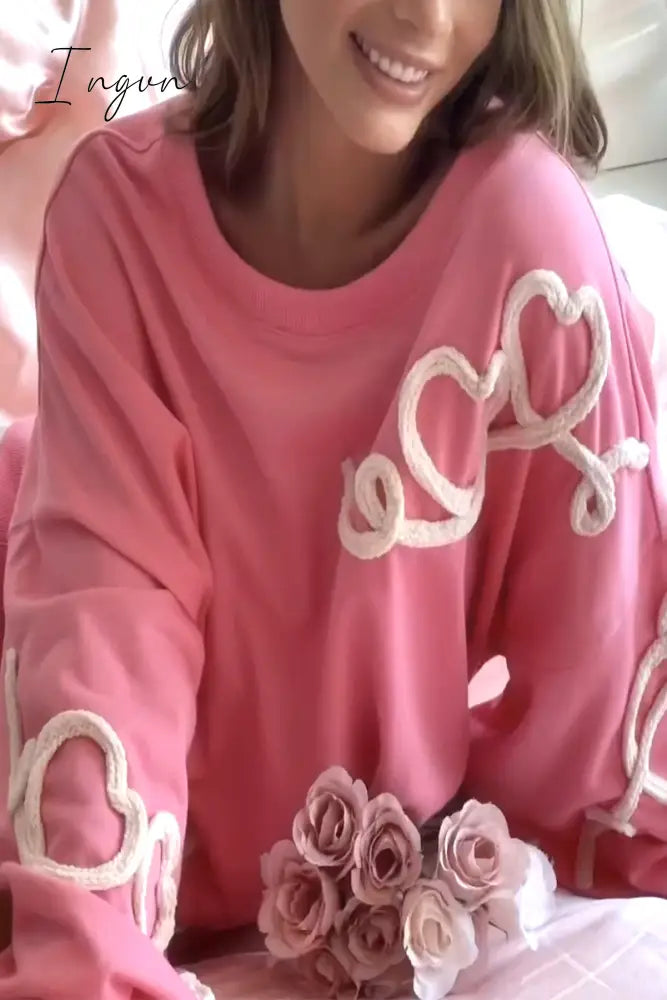 Casual Sweet Geometric Patch O Neck Tops