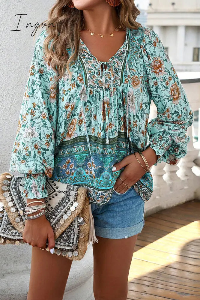 Ingvn - Elegant Floral Bandage V Neck Tops