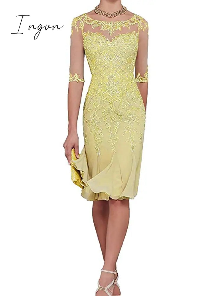 Ingvn - Half Sleeves Chiffon Mother of The Bride Dresses knee Length Mother Formal Dress Party Dinner Prom Dress Bride