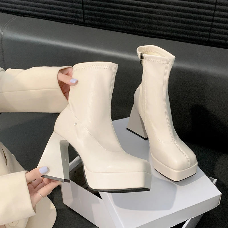 Ingvn  Platform High Heel Women Ankle Boots Fashion Elegant Night Club Shoes Autumn Winter Women's Modern Short Booties