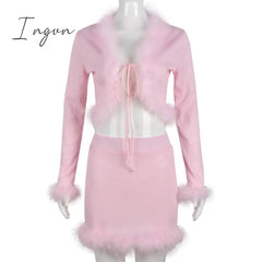Ingvn - Y2k Streetwear Pink PU Leather Jackets for Women Winter Vintage Clothes Fuzzy Faux Fur Collar Coats Chic Fur Cardigan Spring