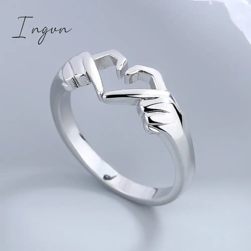 Ingvn - Simple Trendy Heart Finger Ring Lady Daily Wearable Accessories Metallic Style Jewelry for Women Hands Shape Design Gift