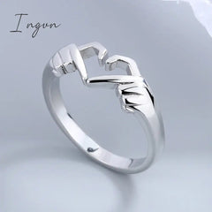 Ingvn - Simple Trendy Heart Finger Ring Lady Daily Wearable Accessories Metallic Style Jewelry for Women Hands Shape Design Gift