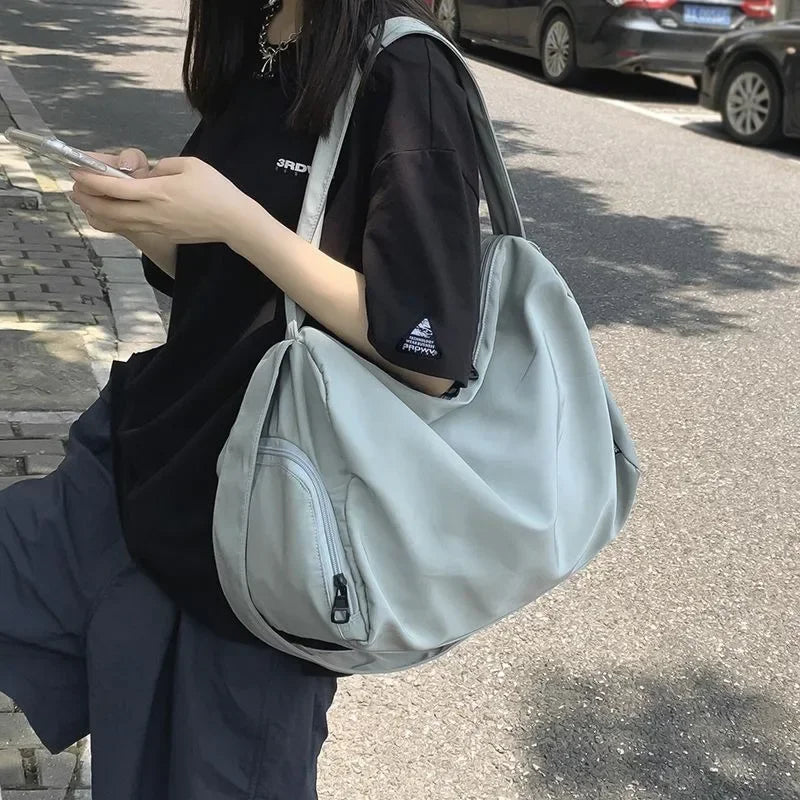 Ingvn  Korean High-capacity Simple Solid Messenger Bags Japanese Students Grunge Tote Bag Men Women Y2k All Match Crossbody Handbags