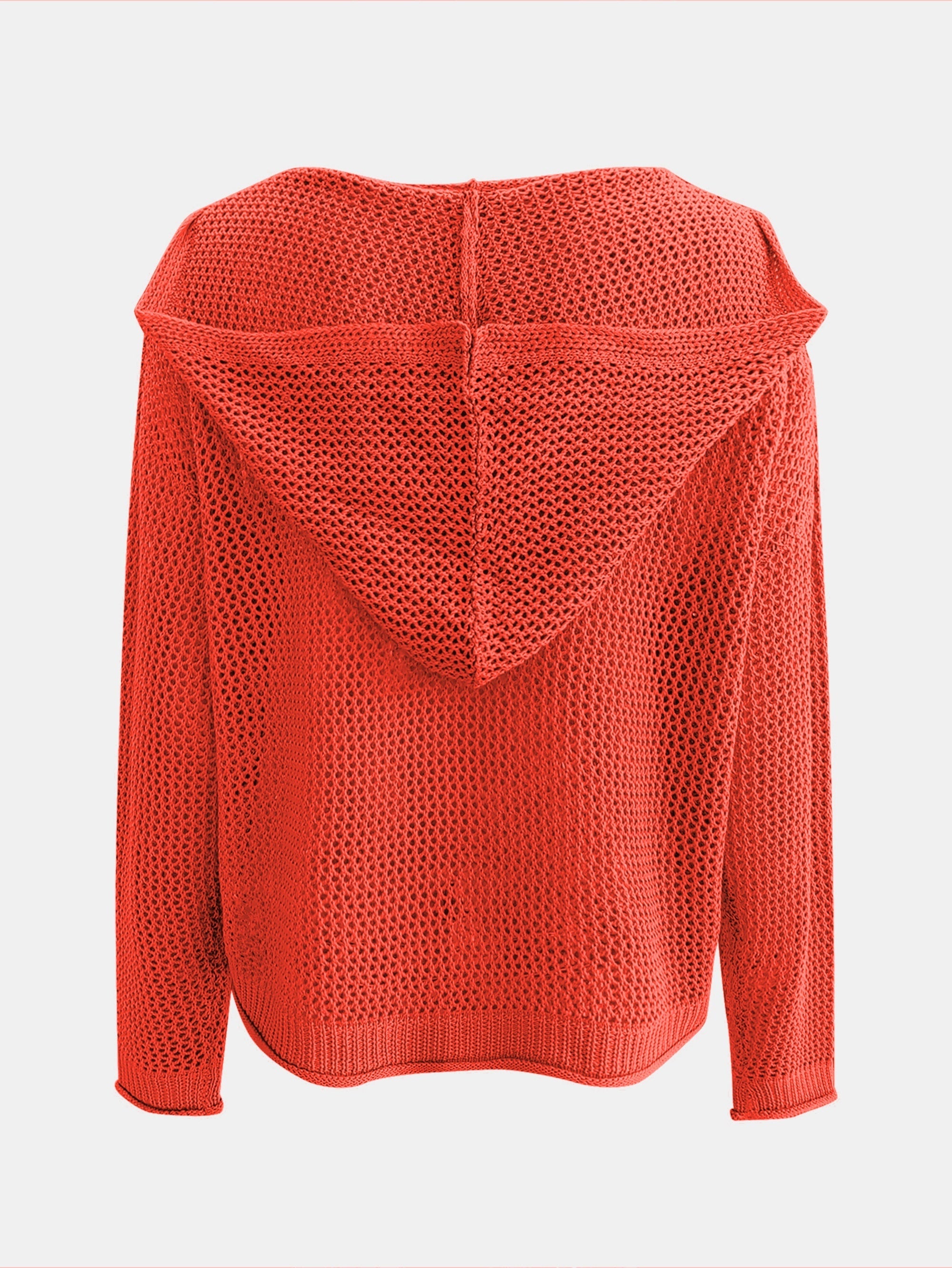 Solid Color Hooded Pullover Sweater, Casual Long Sleeve Cut Out Knitted Sweater For Spring & Summer, Women's Clothing
