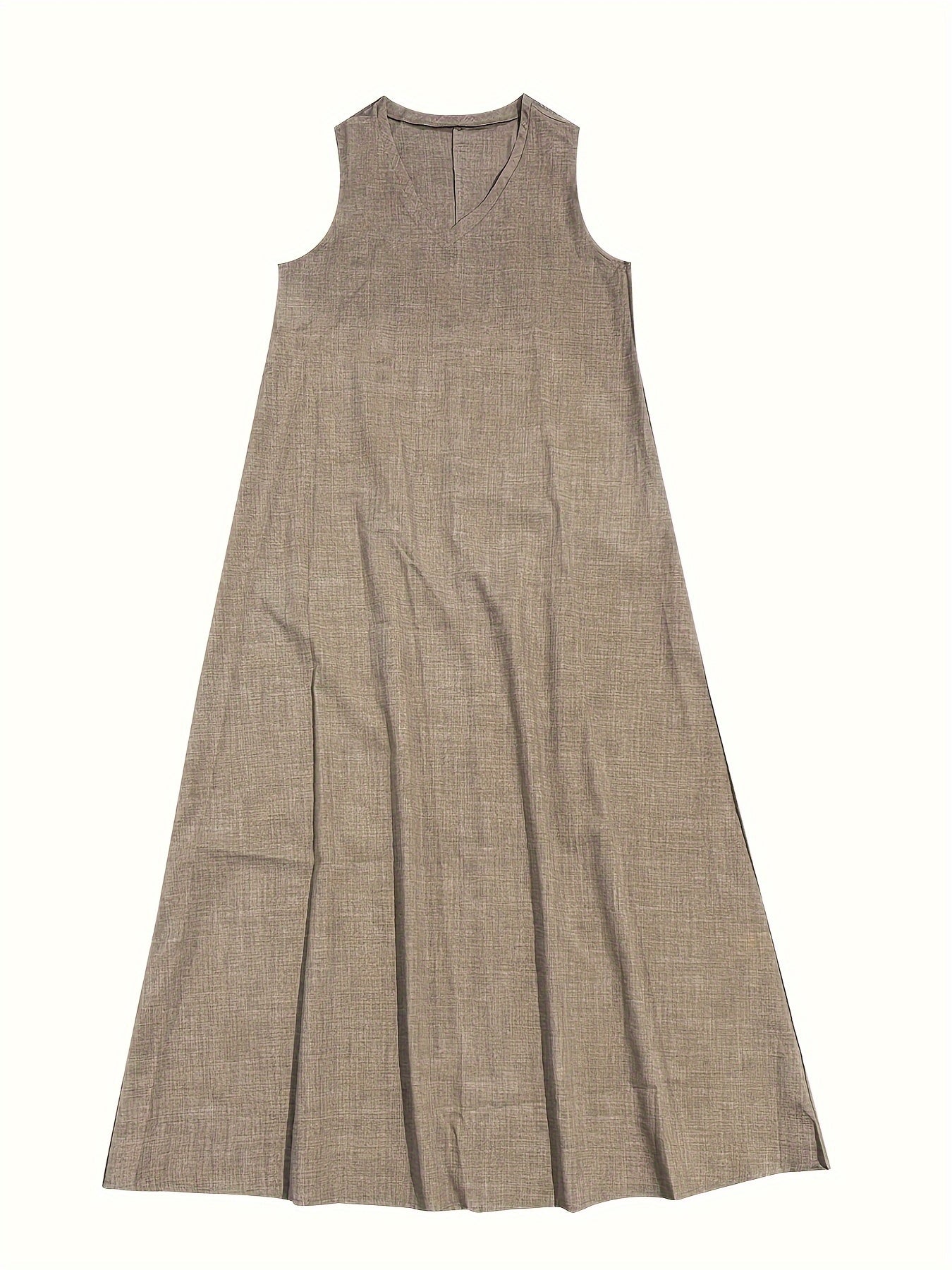 Solid Color V-Neck Maxi Dress - Fashionable Sleeveless & Loose Fit - Perfect for Summer & Spring - Womens Casual Everyday Wear