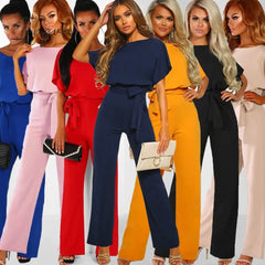 Ingvn - Women Summer Jumpsuit Short Sleeve Elegant jumpsuit Long wide leg Pants High waist Casual Bodysuit Plus Size Overalls Loose