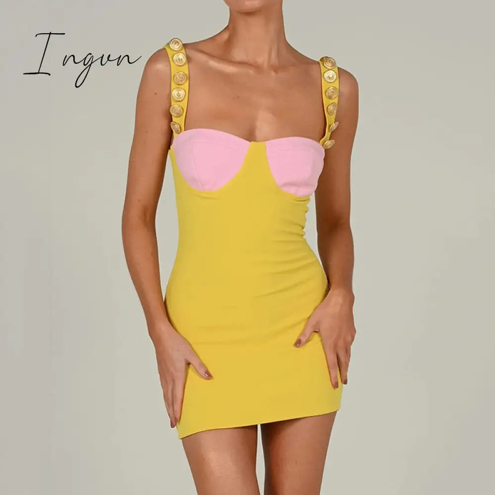 Ingvn - Elegant Strapless Sexy Bodycon Maxi Dress Summer Sleeveless Button Buckles Slim Bandage Long Party Women Dress Midi Vestidos