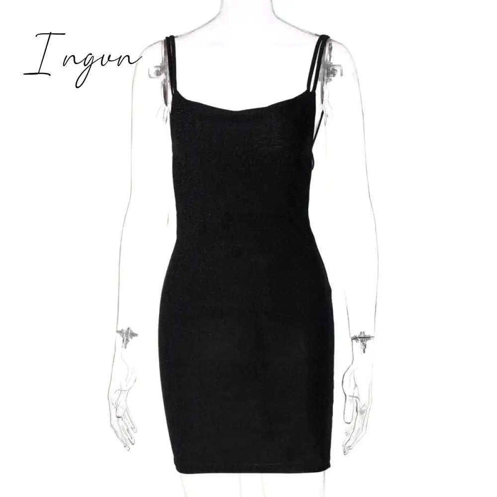 Ingvn - Bling Glitter Sequin Women Strap Mini Dress Ruched Lace Up Backless Bodycon Sexy Party Club Autumn Winter Elegant