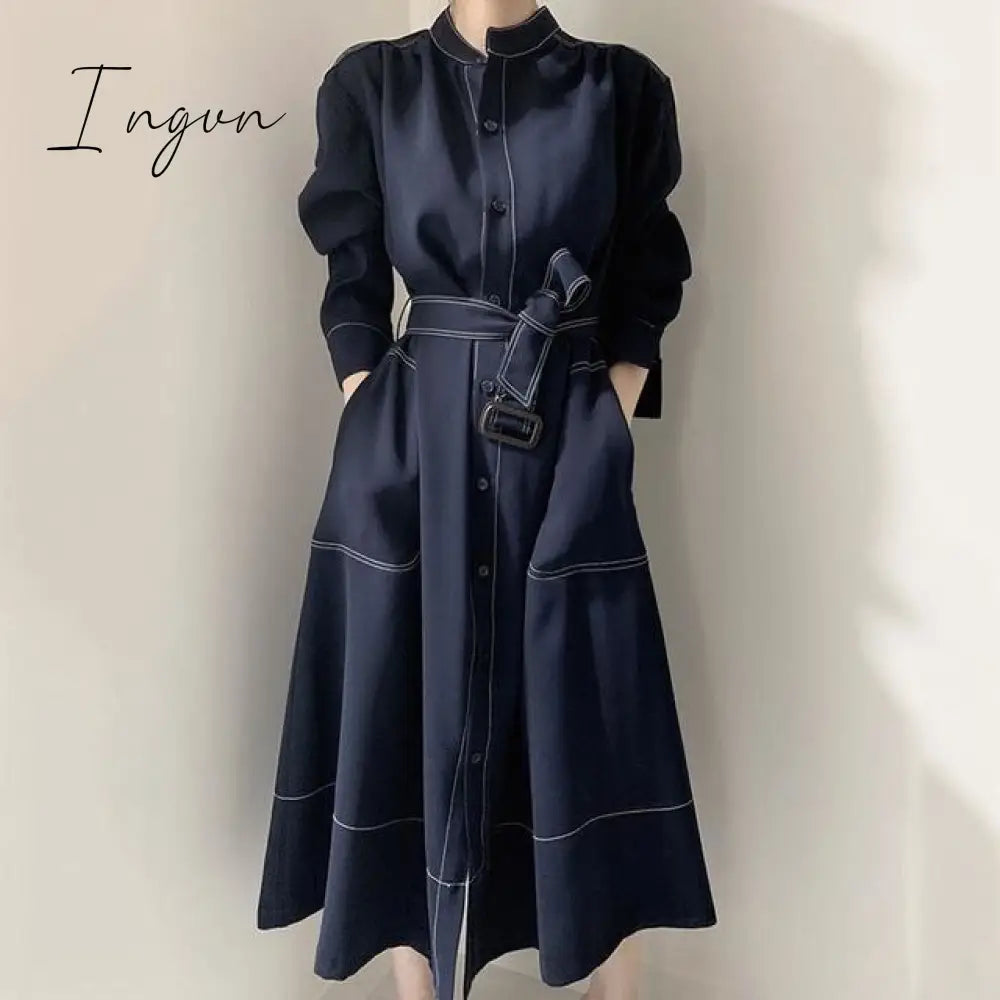 Ingvn - 2023 Spring And Autumn New Korean Dress Female Fashion Temperament Loose Thin Medium And Long Windbreaker Coat Fashion Vestido
