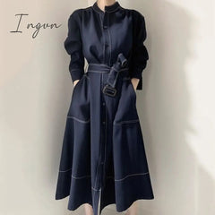 Ingvn - 2023 Spring And Autumn New Korean Dress Female Fashion Temperament Loose Thin Medium And Long Windbreaker Coat Fashion Vestido
