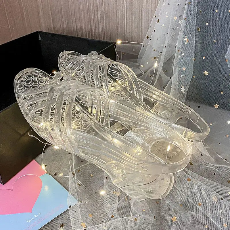 Ingvn  Sandals for Women with Low Heels Footwear Plastic Ladies Shoes Crystal Summer  Outdoor Jelly Pvc Trend Korea on Offer Casual