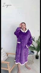 Ingvn - Oversized Wearable Blanket Flannel Thick Soft Warm Long Hoodie Blanket Big Hooded Sweatshirt Hoodie Blanket for Adults Women Girls Teenagers Teens Men Black